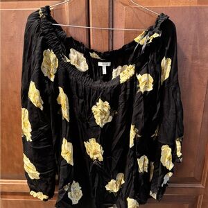Maurices Black Blouse with Yellow Floral Design